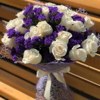 Lilac Whisper white roses and limonium bouquet same-day delivery South Africa Kaiflora