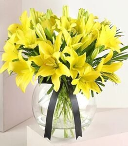 Fields of Gold yellow lilies congratulations vase arrangement, Johannesburg Kaiflora
