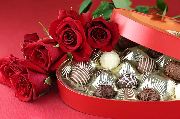Connect with Red roses with a box of chocolates