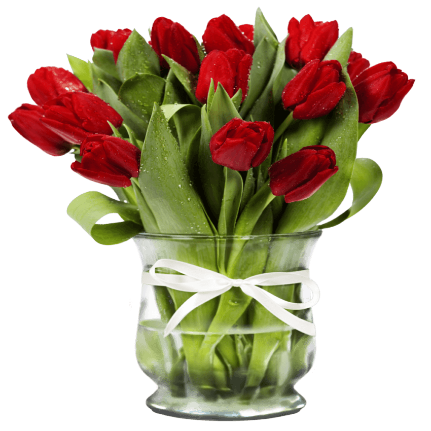 Valor Tulips arrangement with vibrant red tulips in a stylish display